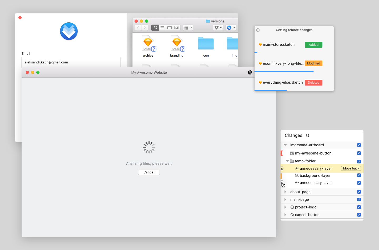 Sympli Versions interface showing user testing and feedback